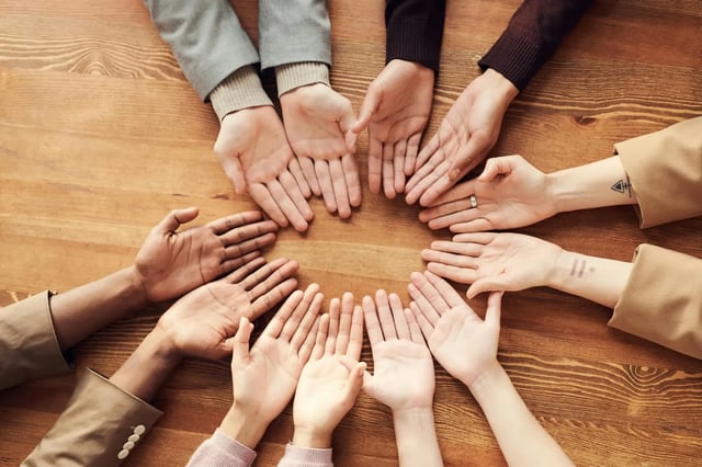 Volunteers working together on a community project